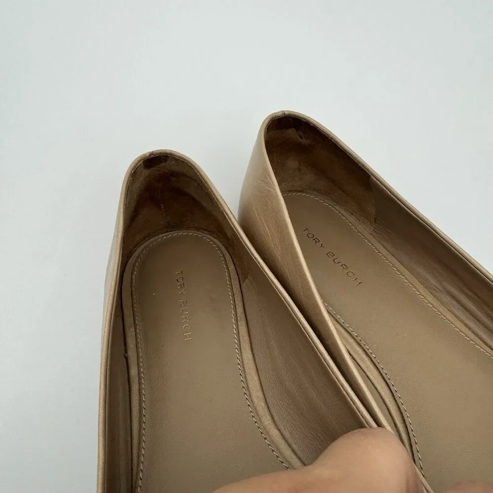 Tory Burch Nude Leather Ballet Flats Square Toe Size 9 1/2M Women’s